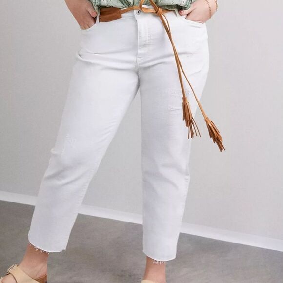Anthropologie Pilcro Distressed Frayed Hem White Denim Jeans - Picture 5 of 16